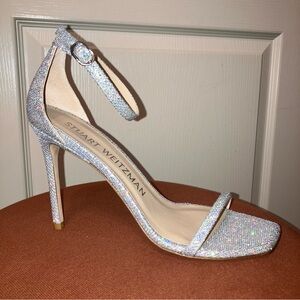 Stuart Weitzman Iridescent Crystal Ankle-Strap Stiletto Sandals